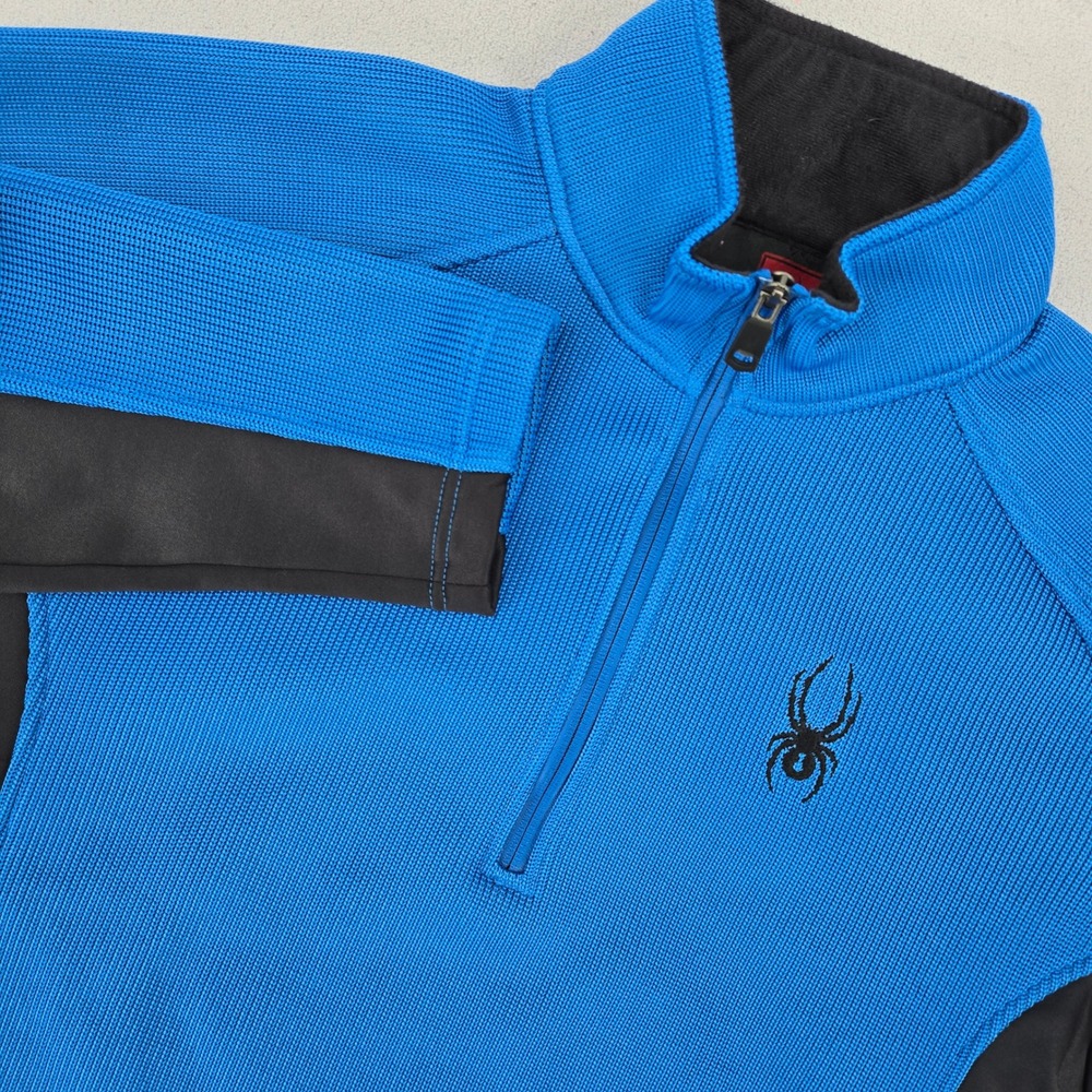 Spyder Mens Large Blue Quarter Zip‎ Pullover Fleece Lined Athletic Sweater Knit